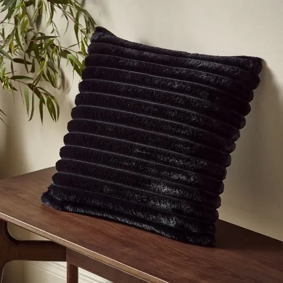 Square Cushion with Ribbed Design - Black, Fleece image