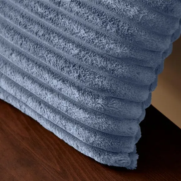 Square Cushion with Ribbed Design - Blue, Fleece