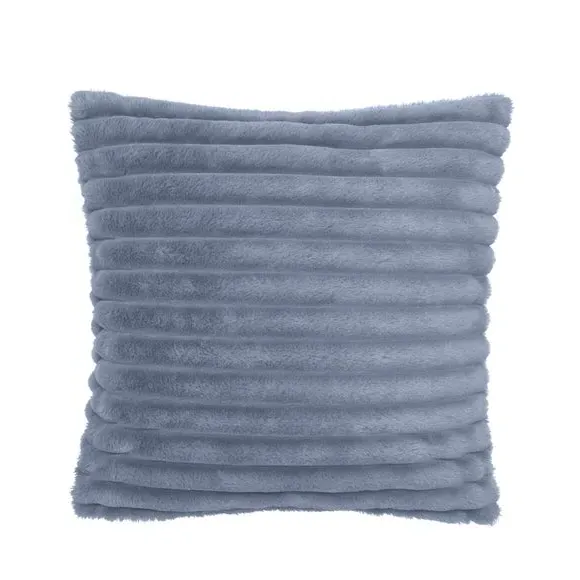 Square Cushion with Ribbed Design - Blue, Fleece