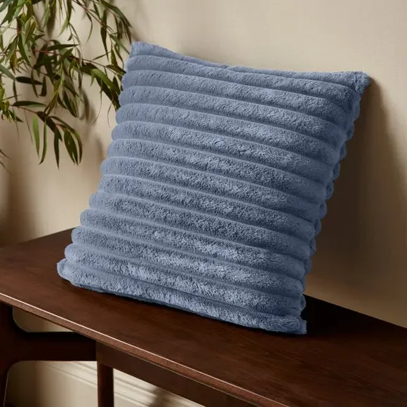Square Cushion with Ribbed Design - Blue, Fleece