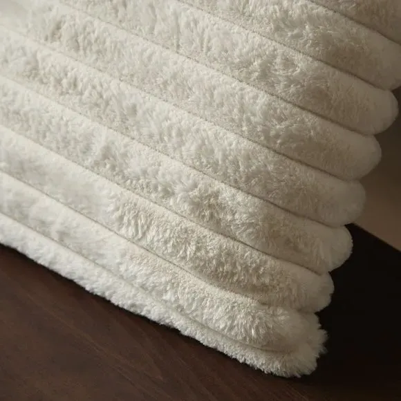 Square Cushion with Ribbed Design - Cream, Fleece