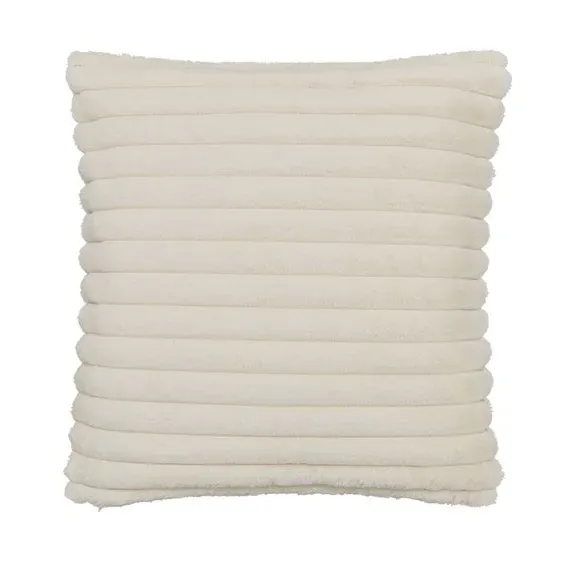 Square Cushion with Ribbed Design - Cream, Fleece