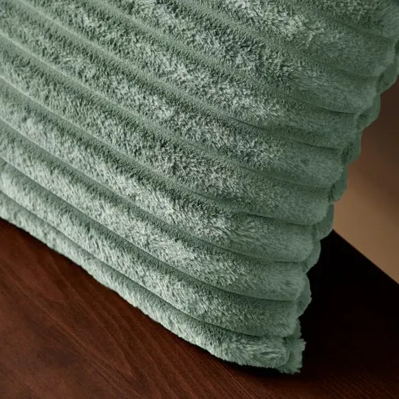 Square Cushion with Ribbed Design - Green, Fleece