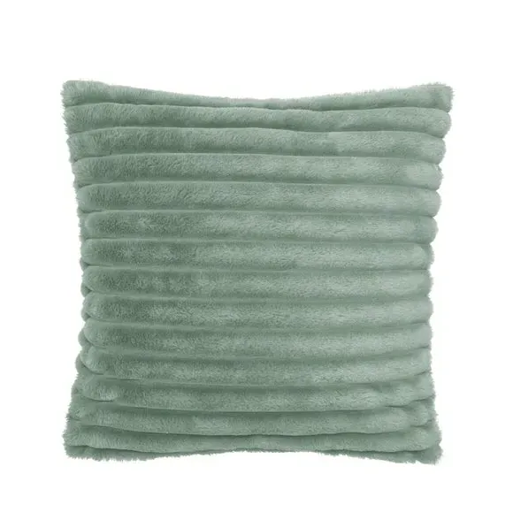 Square Cushion with Ribbed Design - Green, Fleece