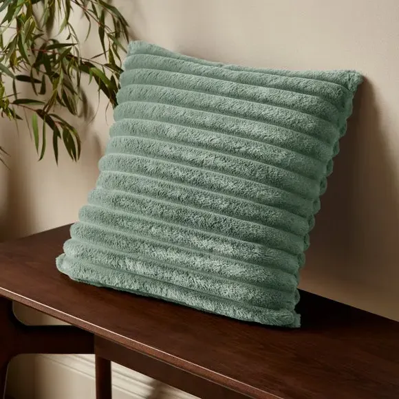 Square Cushion with Ribbed Design - Green, Fleece