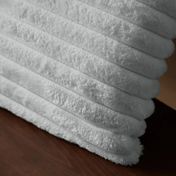 Square Cushion with Ribbed Design - Grey, Fleece