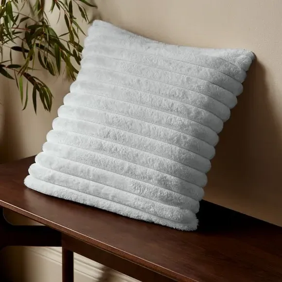 Square Cushion with Ribbed Design - Grey, Fleece