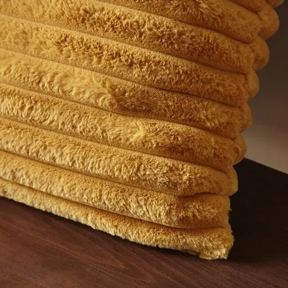 Square Cushion with Ribbed Design - Mustard, Fleece