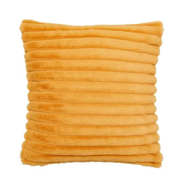 Square Cushion with Ribbed Design - Mustard, Fleece