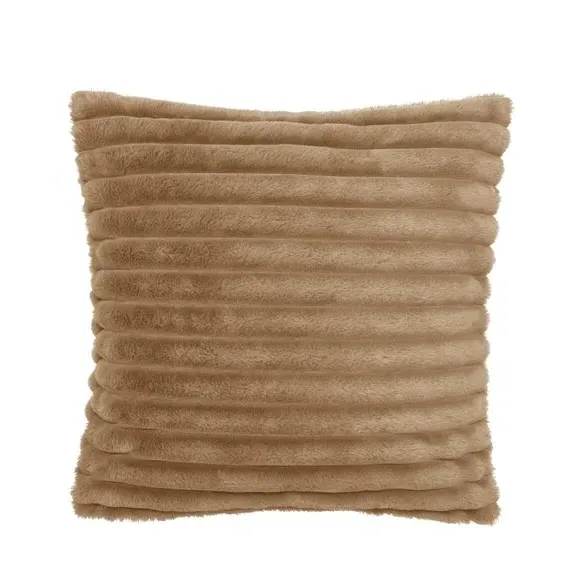 Square Cushion with Ribbed Design - Natural, Fleece
