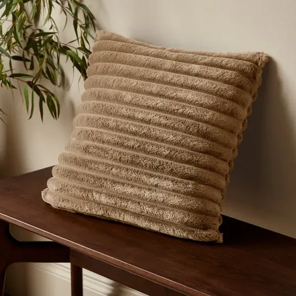Square Cushion with Ribbed Design - Natural, Fleece