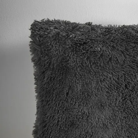 Square Cushion with Shaggy Texture - Charcoal