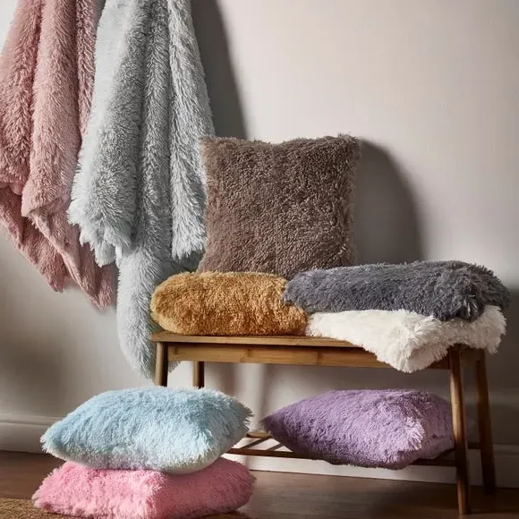Square Cushion with Shaggy Texture - Charcoal