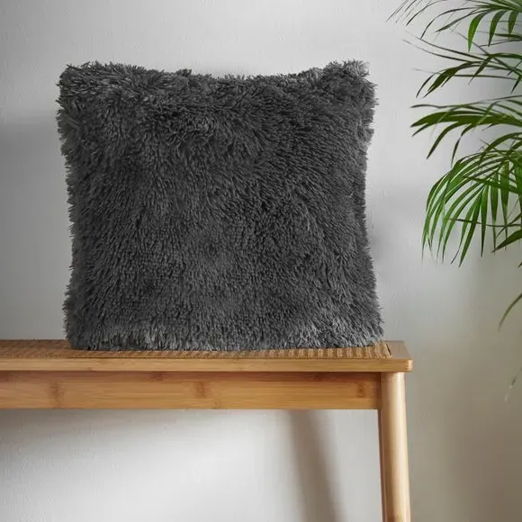 Square Cushion with Shaggy Texture - Charcoal