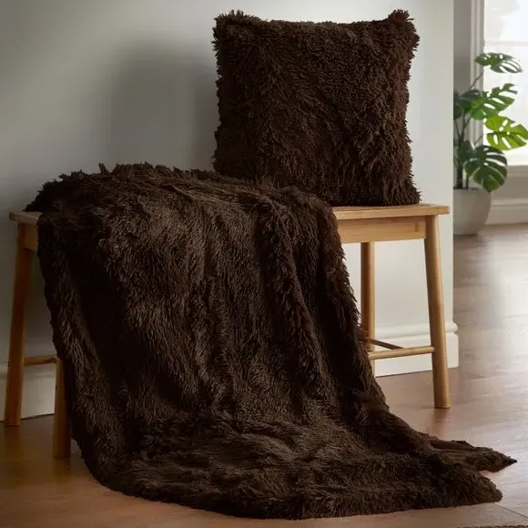 Square Cushion with Shaggy Texture - Chocolate