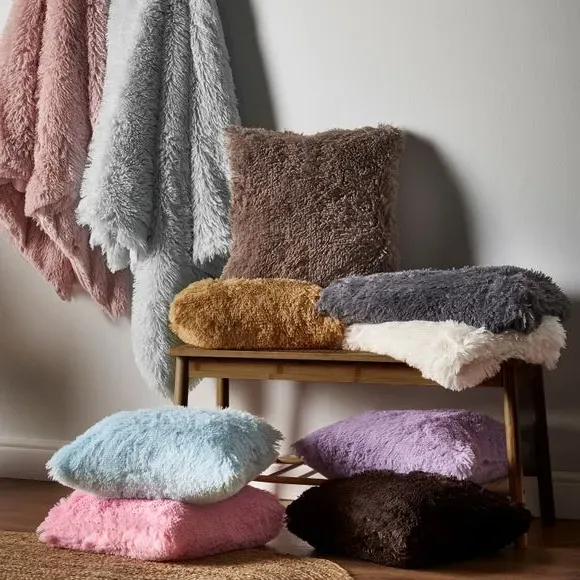 Square Cushion with Shaggy Texture - Chocolate