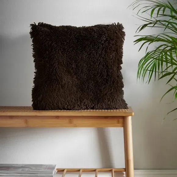 Square Cushion with Shaggy Texture - Chocolate