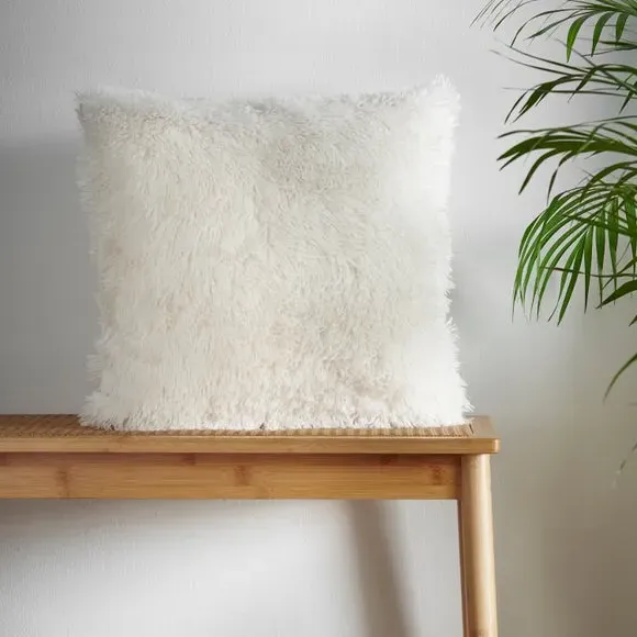 Square Cushion with Shaggy Texture - Cream