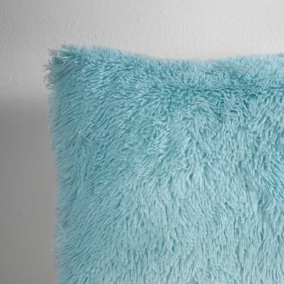 Square Cushion with Shaggy Texture - Duck Egg