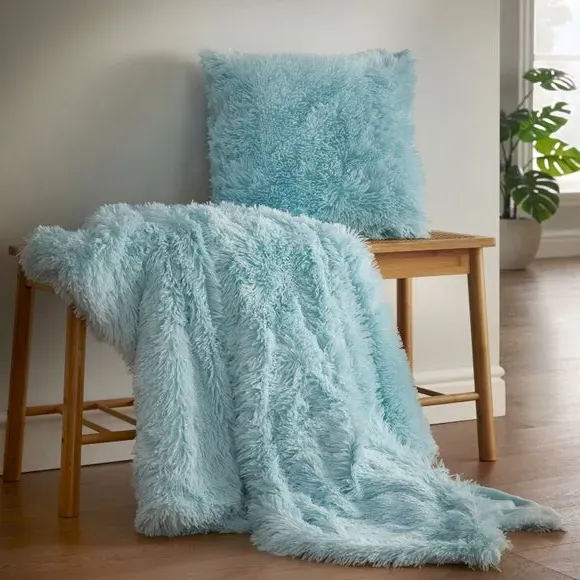 Square Cushion with Shaggy Texture - Duck Egg