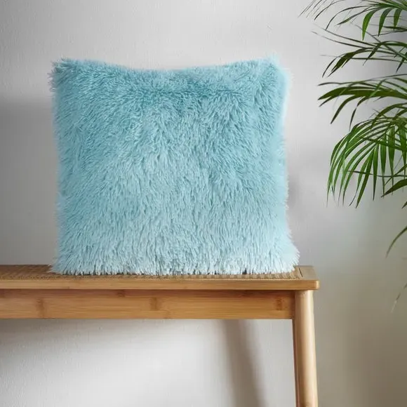 Square Cushion with Shaggy Texture - Duck Egg