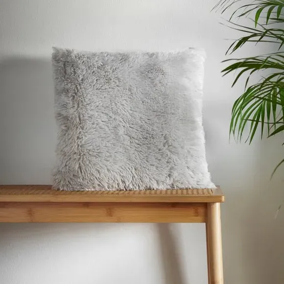 Square Cushion with Shaggy Texture - Silver