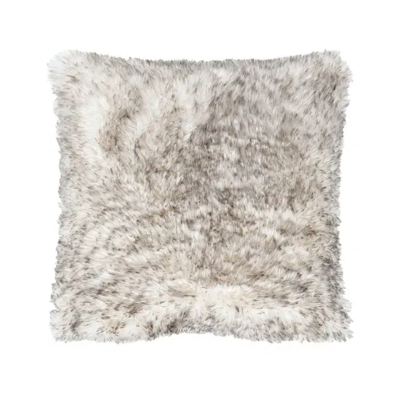 Square Cushion with Zipper - Grey, Faux Fur