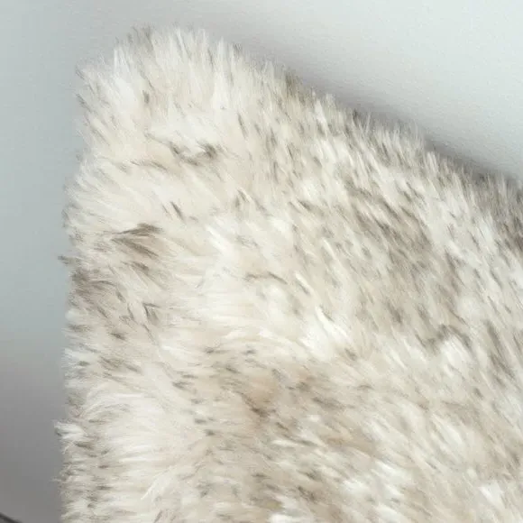Square Cushion with Zipper - Grey, Faux Fur