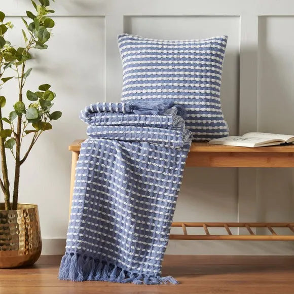 Stab Stitch Cushion - Blue