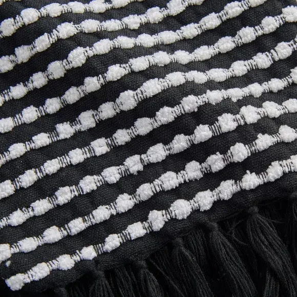 Stab Stitch Throw Blanket with Tassels - Black