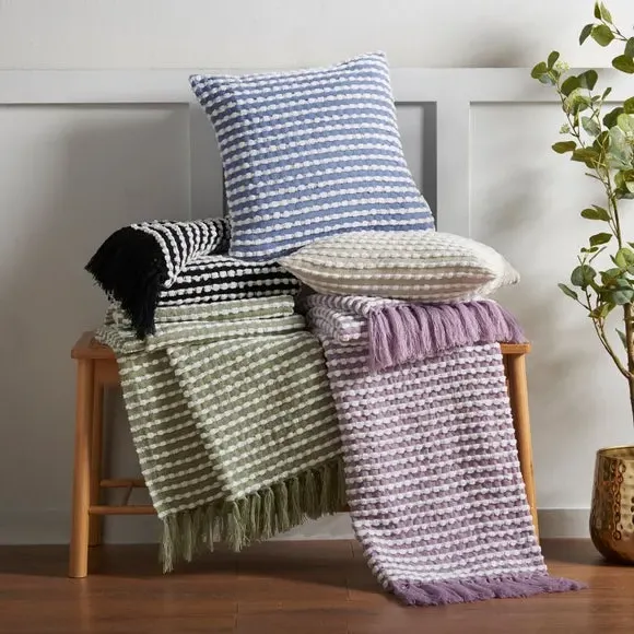 Stab Stitch Throw Blanket with Tassels - Black