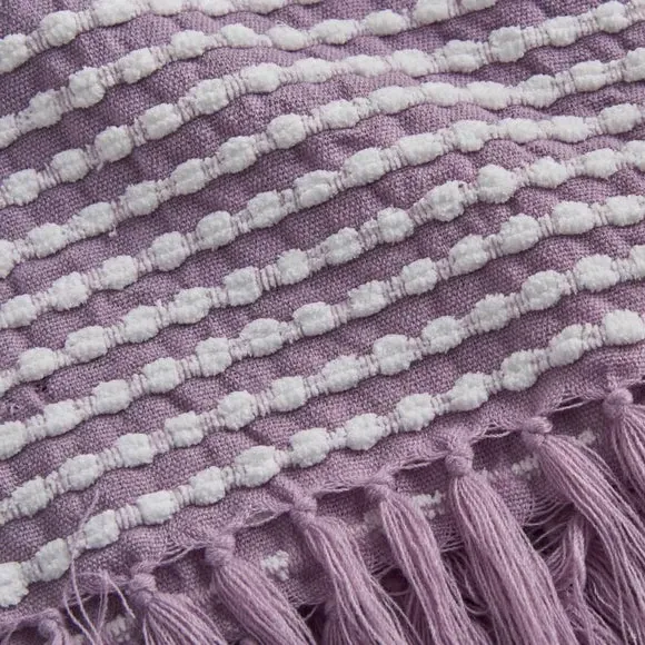 Stab Stitch Throw Blanket with Tassels - Lilac