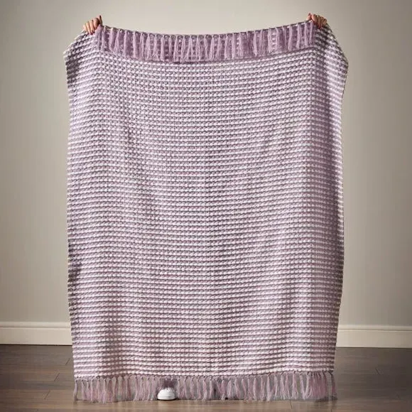 Stab Stitch Throw Blanket with Tassels - Lilac