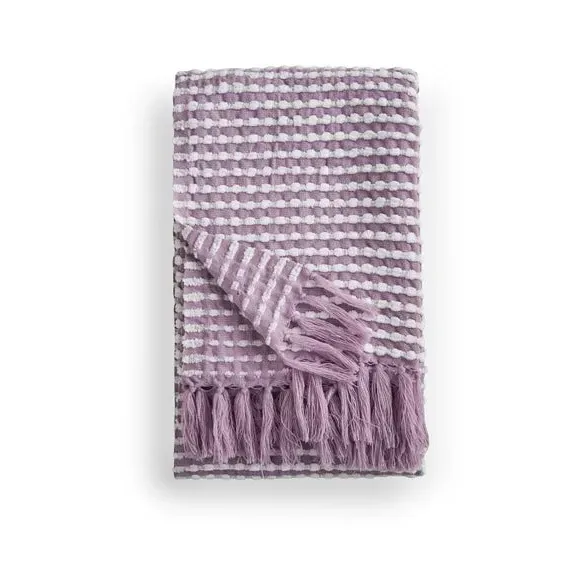 Stab Stitch Throw Blanket with Tassels - Lilac