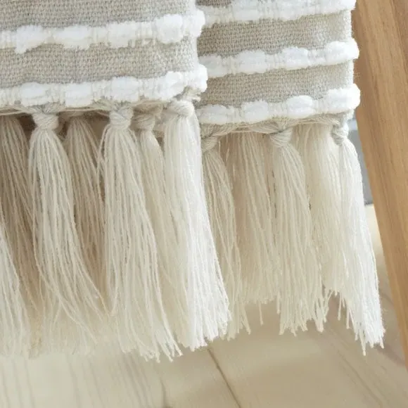 Stab Stitch Throw Blanket with Tassels - Natural