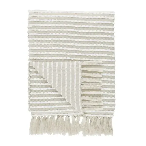 Stab Stitch Throw Blanket with Tassels - Natural