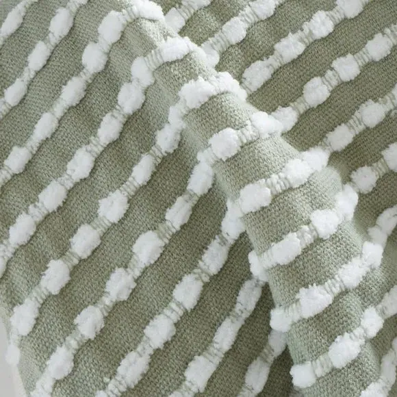 Stab Stitch Throw Blanket with Tassels - Sage