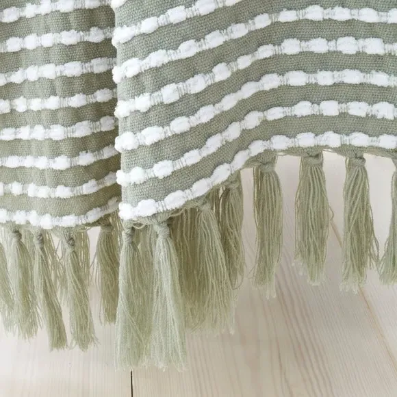 Stab Stitch Throw Blanket with Tassels - Sage