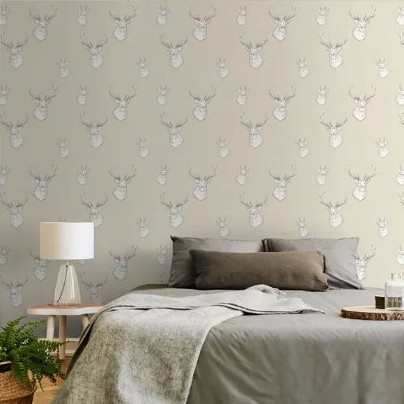 Stag Wallpaper with Matte Finish - Cream image