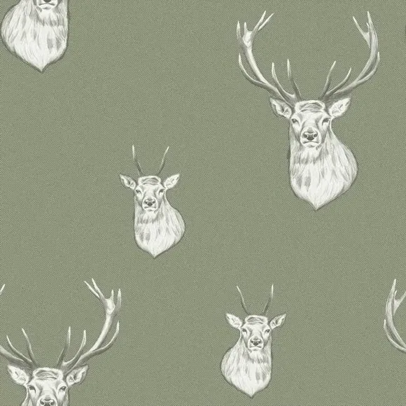 Stag Wallpaper with Matte Finish - Sage