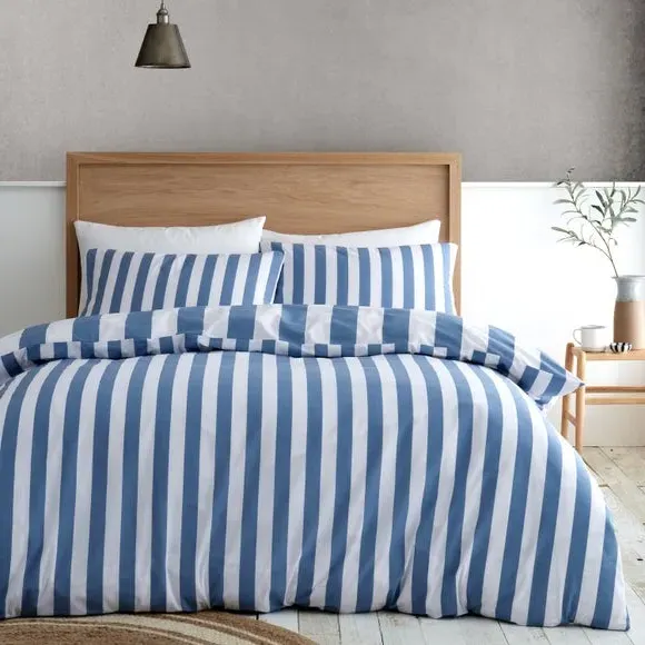 Stripe Duvet Cover Set - Blue, Cotton Blend