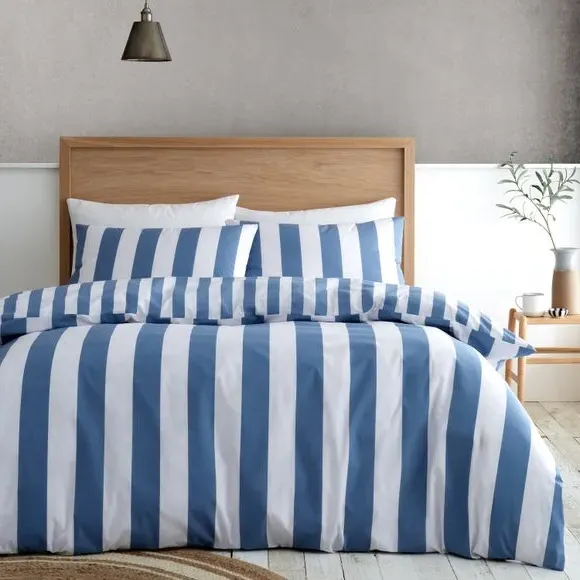 Stripe Duvet Cover Set - Blue, Cotton Blend