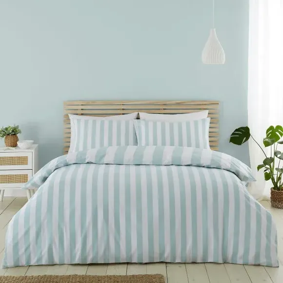 Stripe Duvet Cover Set - Duck Egg, Cotton Blend