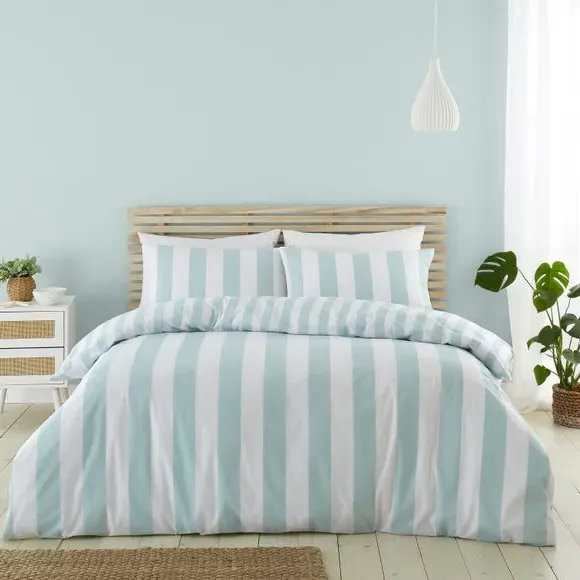 Stripe Duvet Cover Set - Duck Egg, Cotton Blend