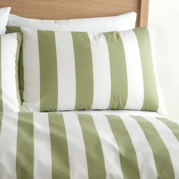 Stripe Duvet Cover Set - Green, Cotton Blend