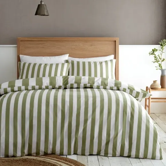 Stripe Duvet Cover Set - Green, Cotton Blend