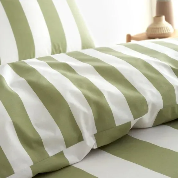 Stripe Duvet Cover Set - Green, Cotton Blend