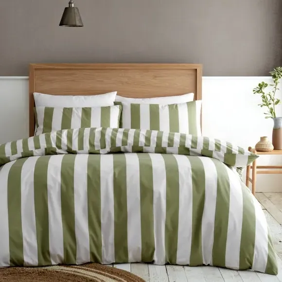 Stripe Duvet Cover Set - Green, Cotton Blend