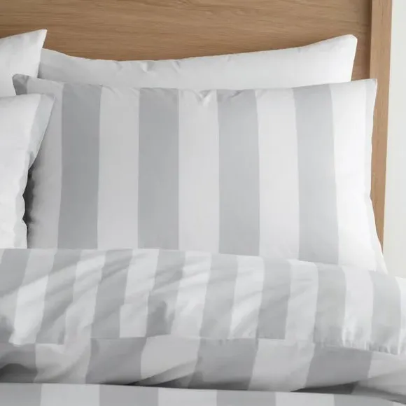 Stripe Duvet Cover Set - Grey, Cotton Blend