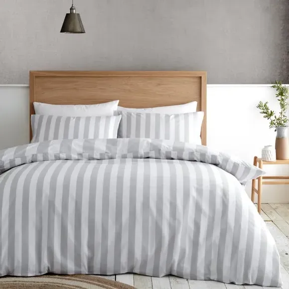Stripe Duvet Cover Set - Grey, Cotton Blend
